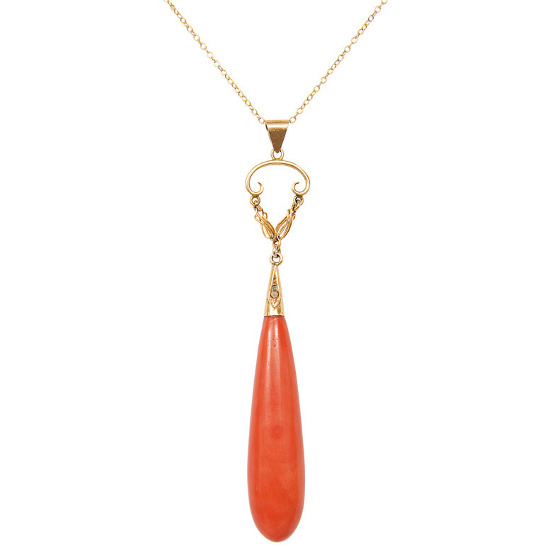 An Art Nouveau coral pendant with necklace