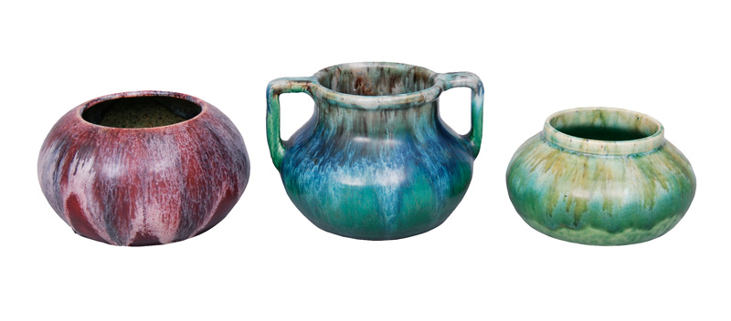 A set of 3 Art Nouveau bowls with running glaze