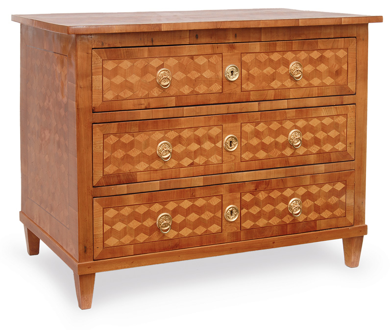 A Louis Seize chest of drawers with cube marquetry