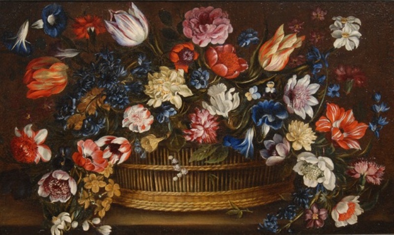 Blumenstilleben in einem Korb
