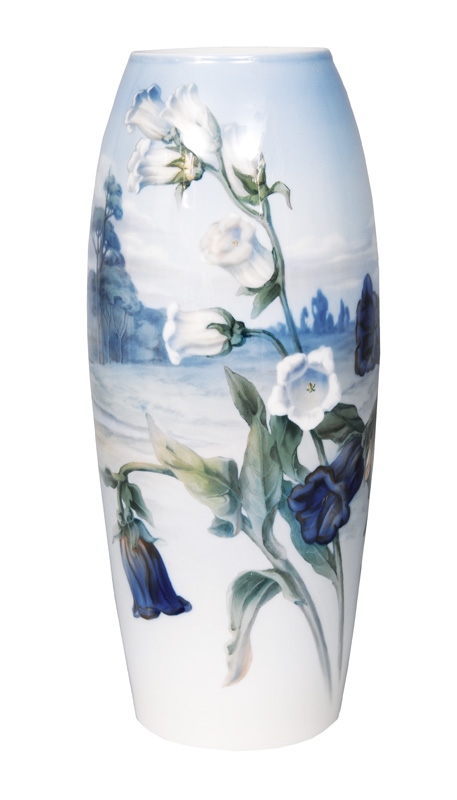 A floor vase with landscape and flower painting
