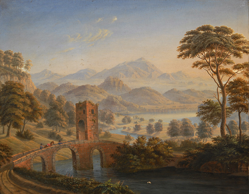 Alpine Landscape with Defence Tower on a Bridge