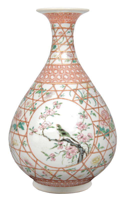 A large Famille Rose baluster-shaped vase