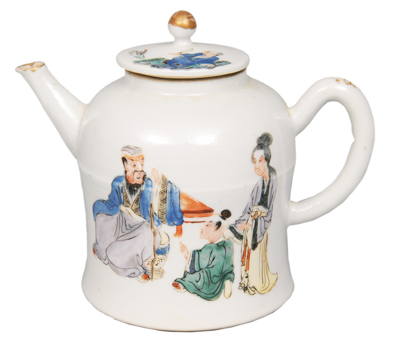 A small tea pot with figural scenes