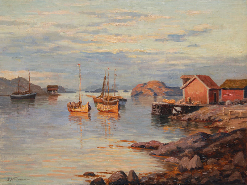 Norwegische Fischerboote in der Abendsonne