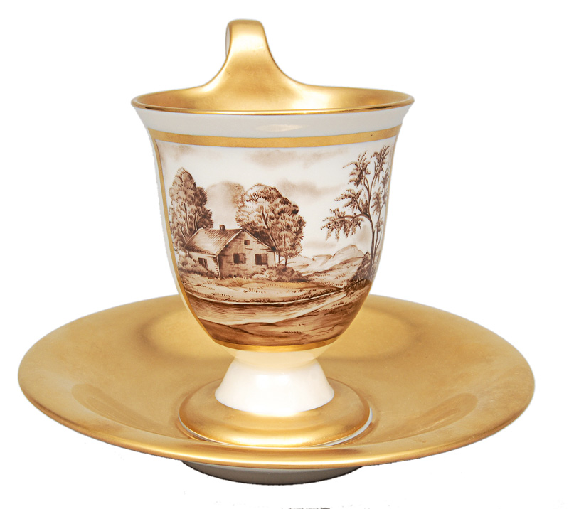 A Biedermeier cup with grisaille painting of a landscape