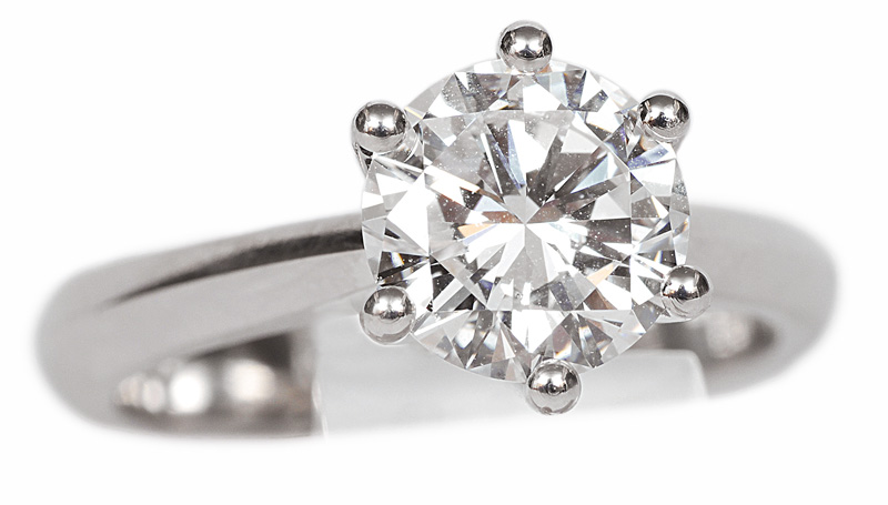 An exceptional white single stone diamond ring
