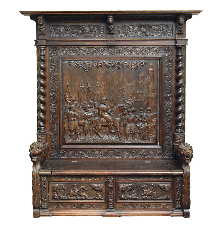 An extraordinary Historismus bench seat with renaissance ornaments