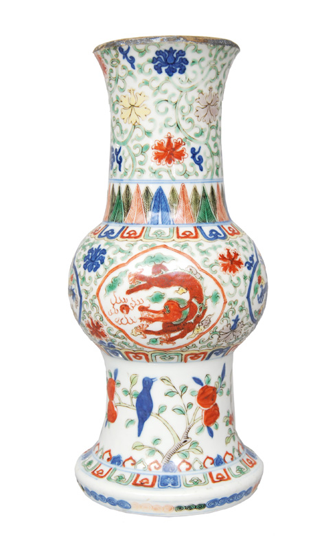 A Famille Verte vase with dragoon decor