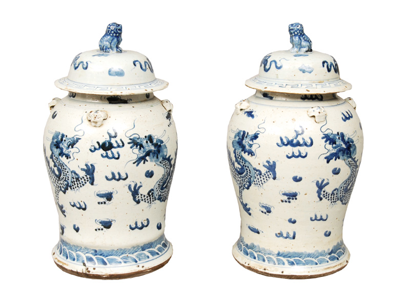 A pair of vases with blue painting