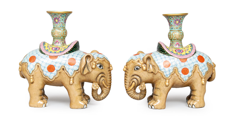 A pair of vases in the shape of elephants