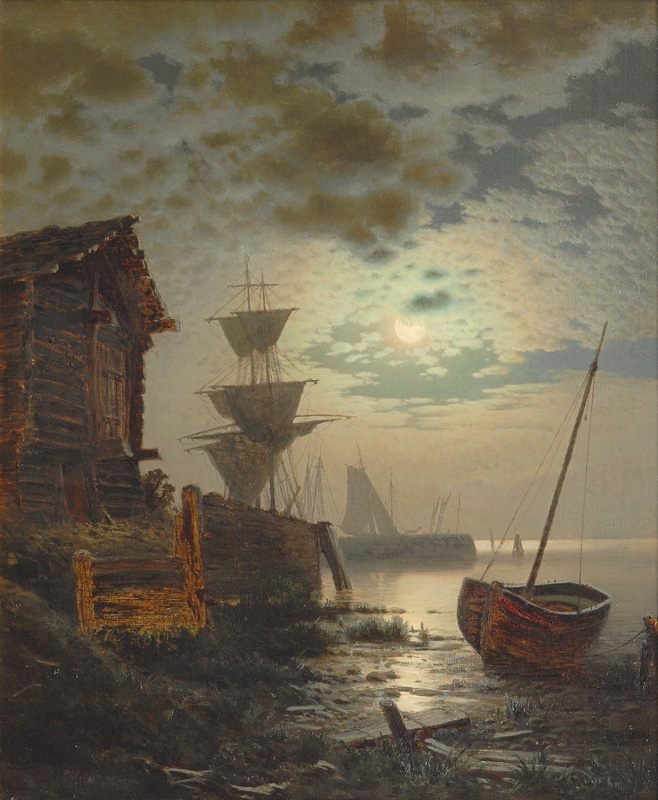 Louis Douzette - Ostseehafen im Mondschein Ostseehafen im Mondschein