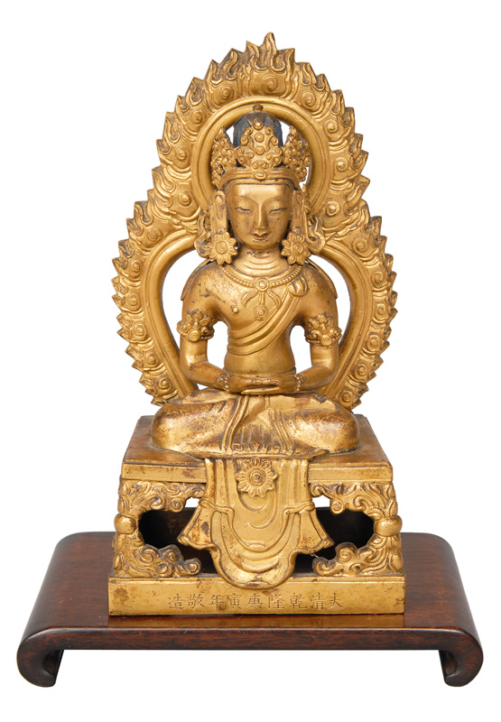 A bronze buddha Amithayus with mandorla