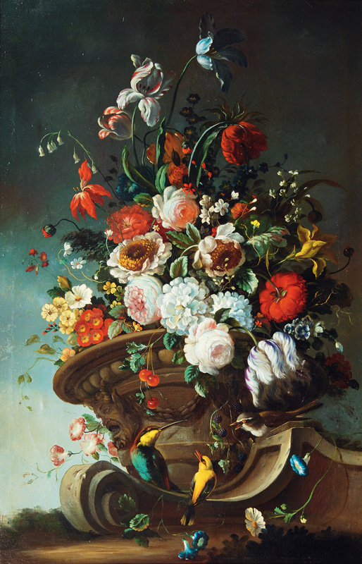 Jan van Huysum - Paar Blumenstilleben mit Vögeln Paar Blumenstilleben mit Vögeln