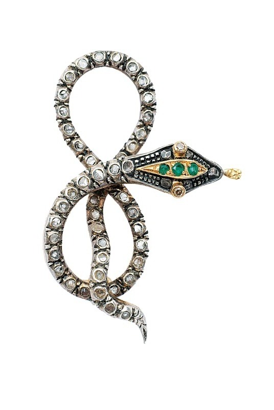 Antike Schlangenbrosche mit Diamant-Besatz