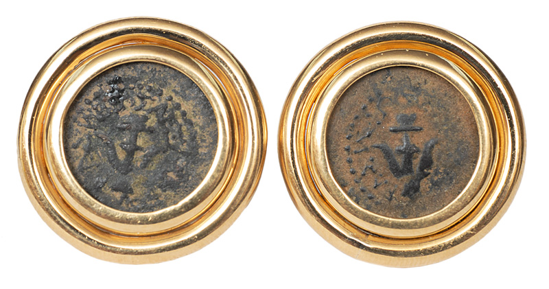 A pair of earstuds with antique coins