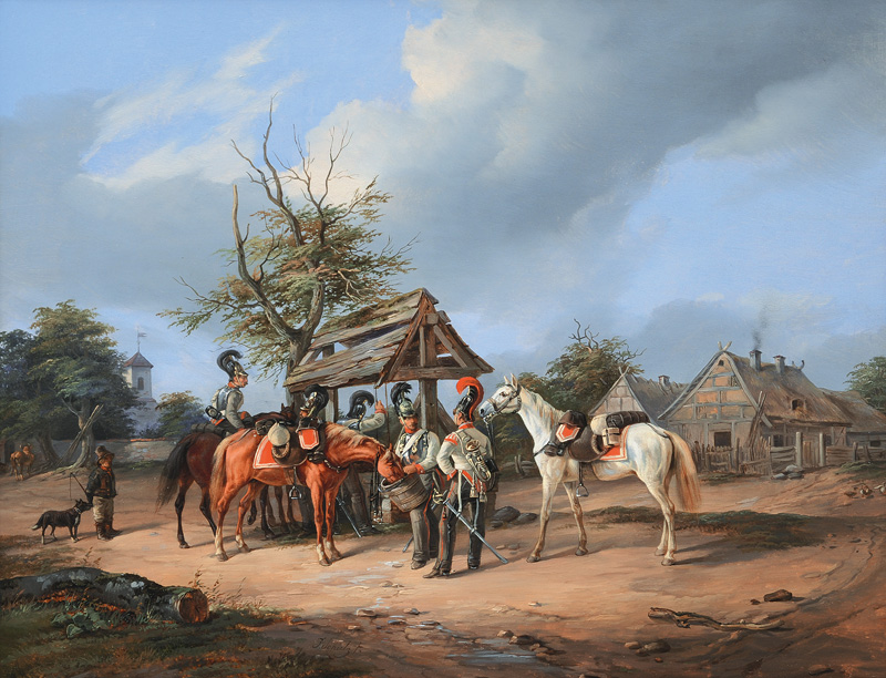 Prussian Cuirassiers resting at a Well