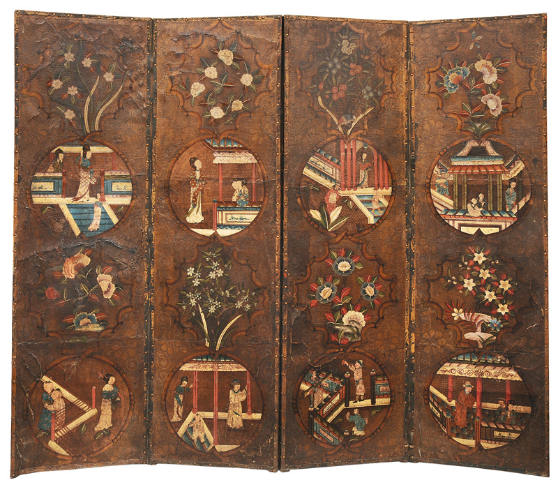 An exceptional leather folding screen