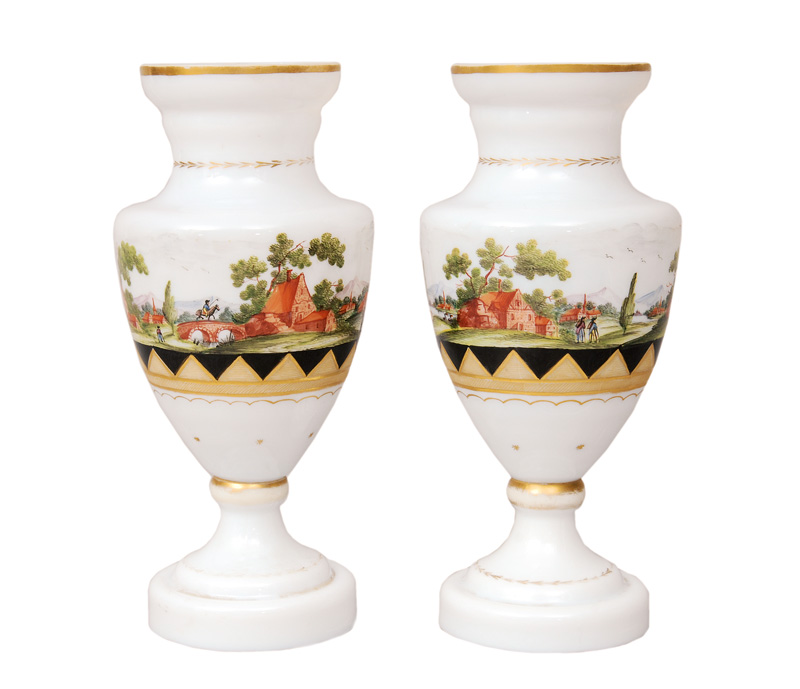 A pair of Biedermeier vases with landscape painting