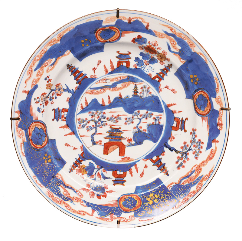 An Imari plate with pagodas