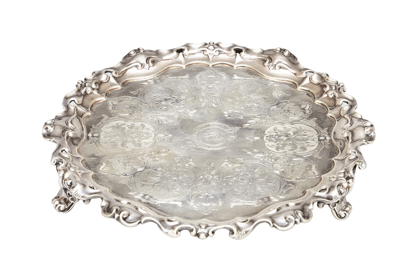 A Victorian tray with floral engraved decoration