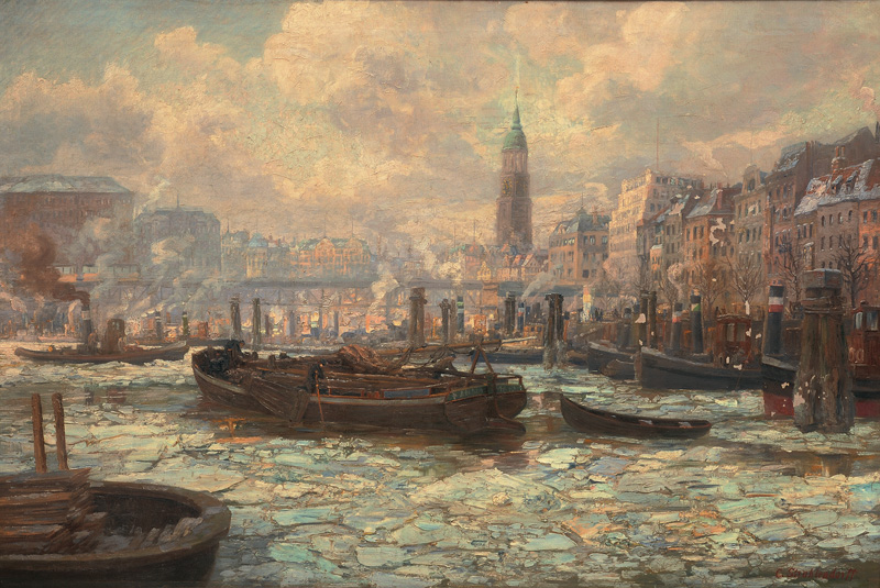 C. Strahlendorff - Port of Hamburg with St. Michael"s Port of Hamburg with St. Michael"s