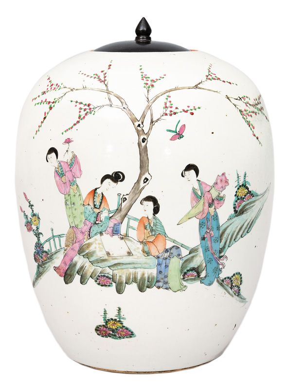 A Famille-Rose vase with garden scenery