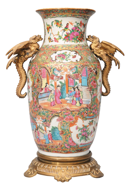 Prächtige Kanton-Vase mit Drachen-Montierung