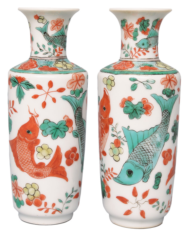 A pair of small vases with koi-decoration
