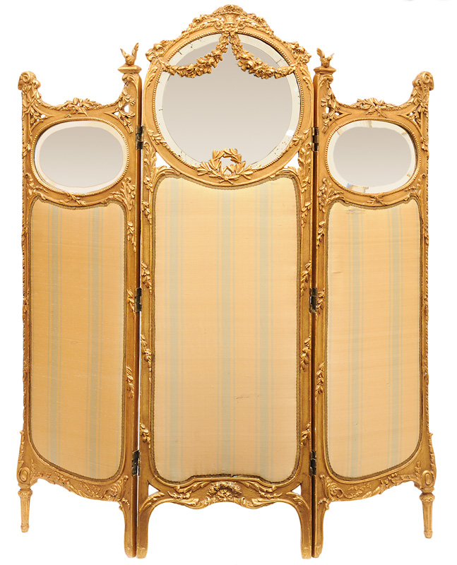 A gilded folding screen in the style of Louis Seize