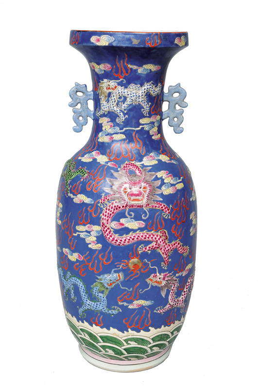 A tall rouleau-vase with splendid dragon decoration