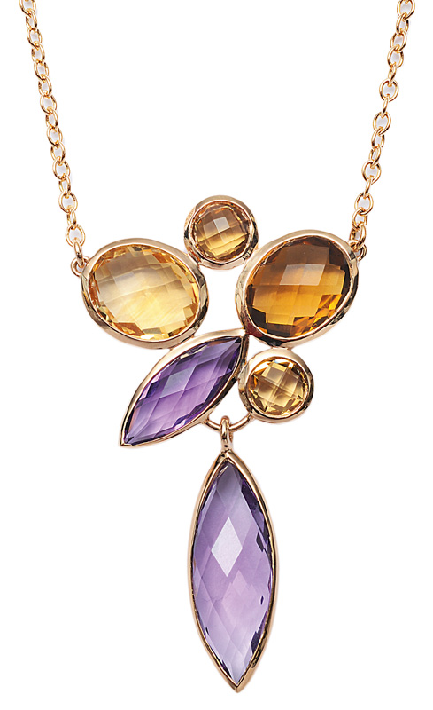 A citrine amethyst pendant with necklace