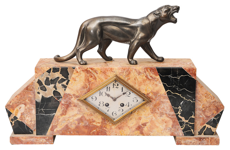 Art-déco-Kaminuhr mit Panther-Figur Art-déco-Kaminuhr mit Panther-Figur