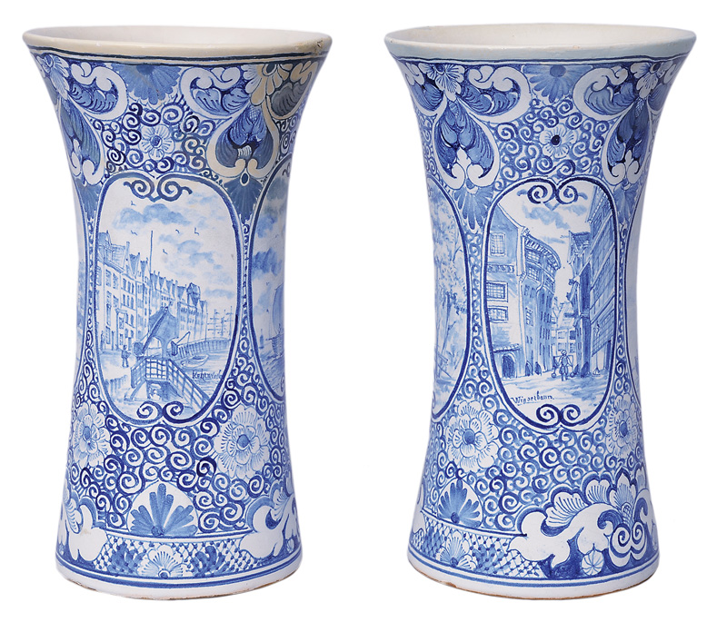 A pair of trumpet vases with views of Hamburg