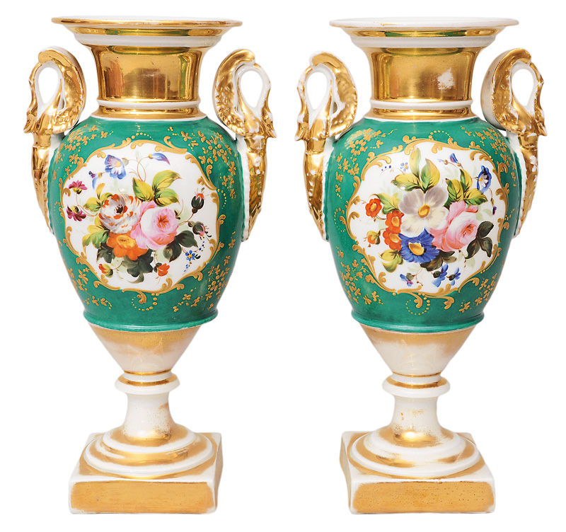 A pair of Empire vases with swan-handles
