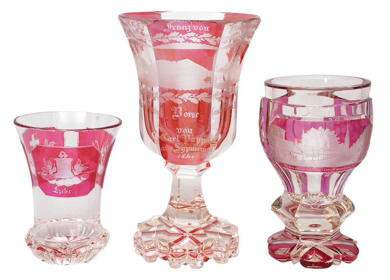 A set of three Biedermeier souvenir glasses