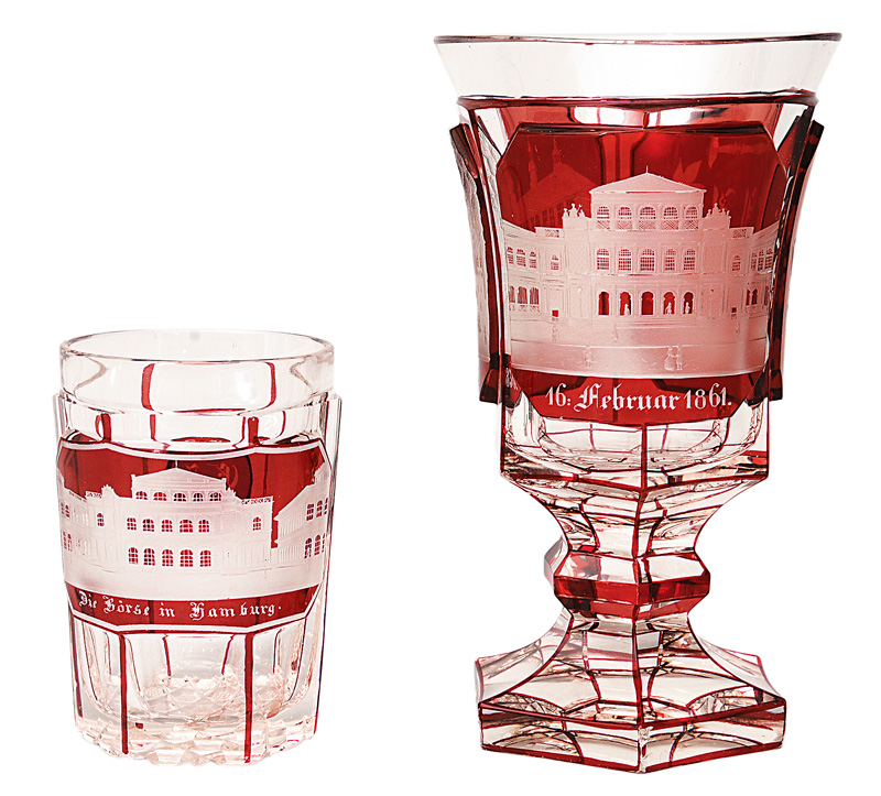 A set of two Biedermeier souvenir glasses