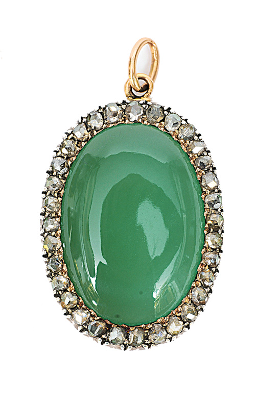 An antique chrysopras diamond pendant