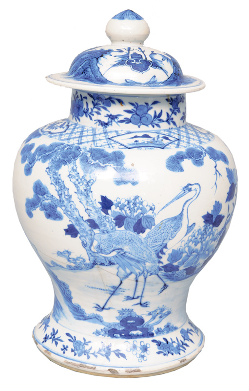 A cover vase with cranes and pine tree
