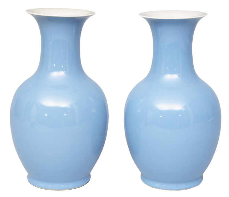 A pair of dove-blue baluster vases