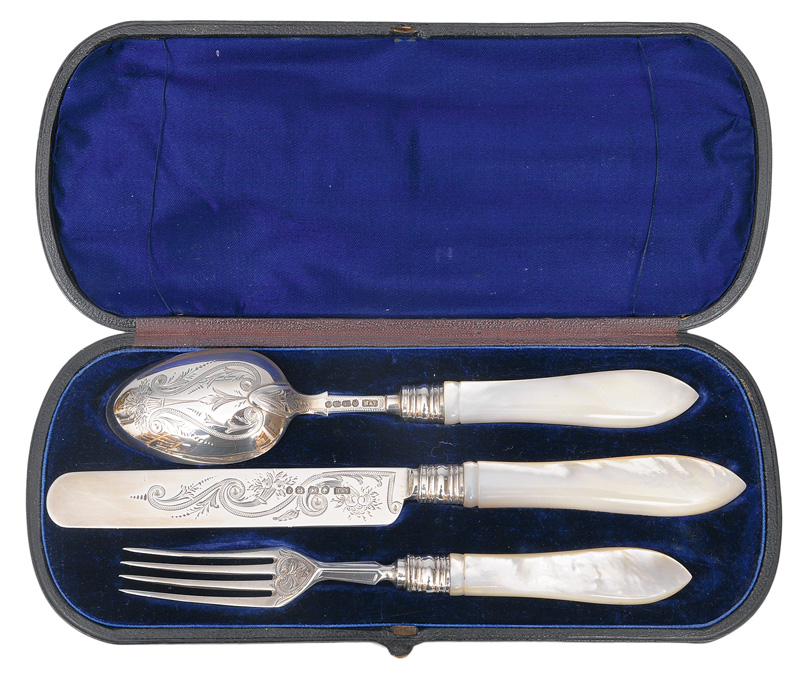 A Victorian baptism cutlery set with floral engraving