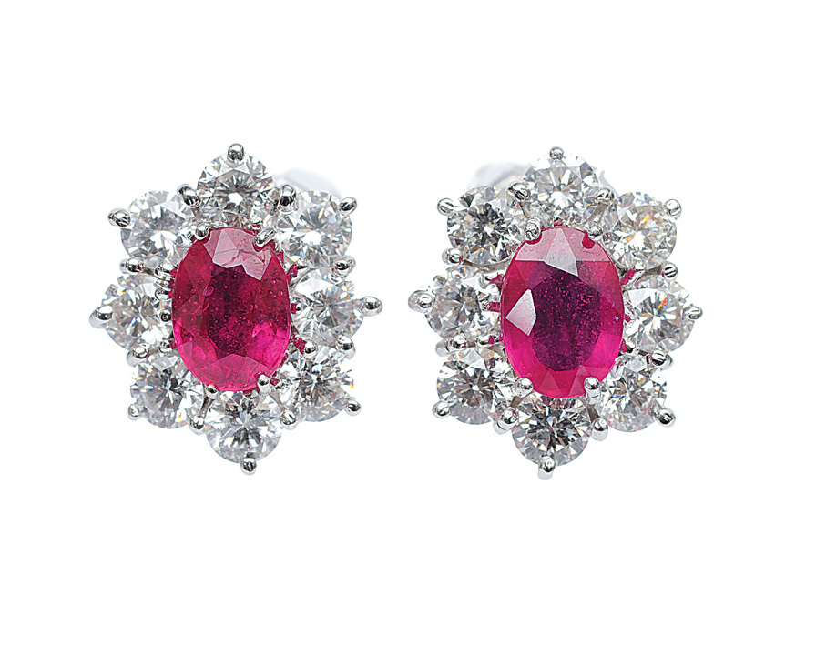 A pair of ruby diamond earstuds