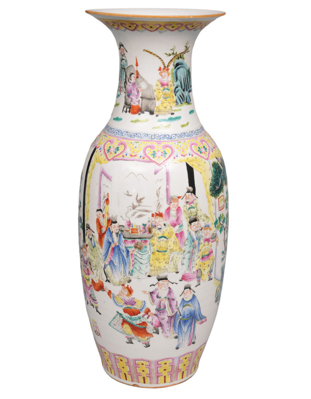 A tall Famille-Rose vase with figurative scene