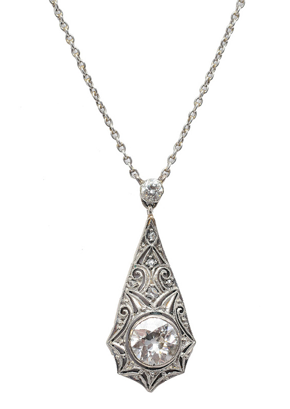 An Art-Nouveau diamond pendant with necklace