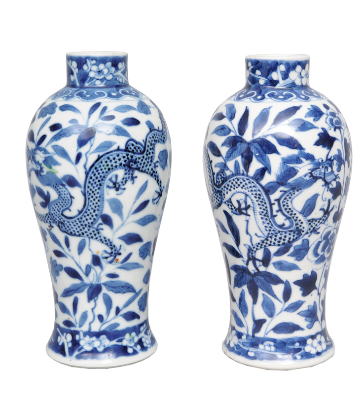 A pair of baluster vases with dragon decoration