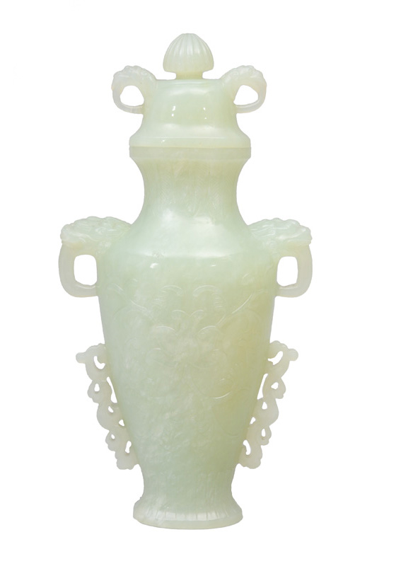 A fine jade cover vase with relief decoration
