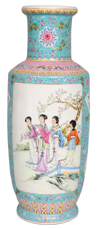 Prächtige Rouleau-Vase mit Damengesellschaft