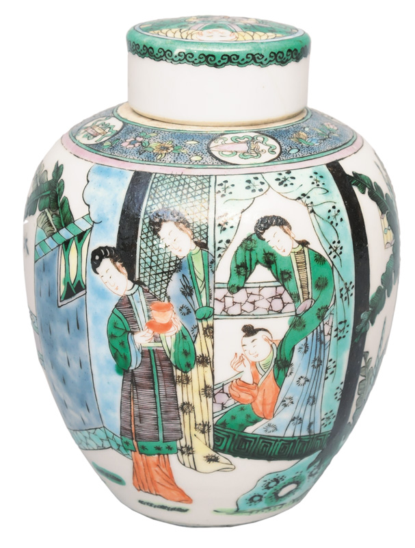 A Famille-Verte vase with cover
