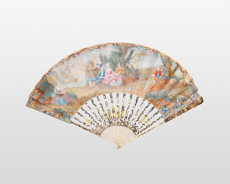 A Rokoko fan with courtly persons in landscape