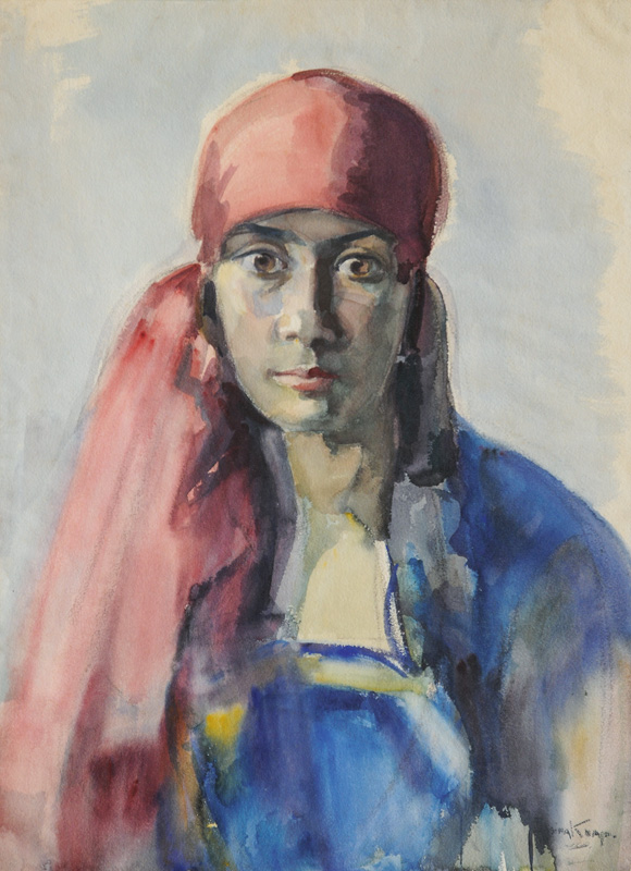 Junge Frau mit rotem Kopftuch